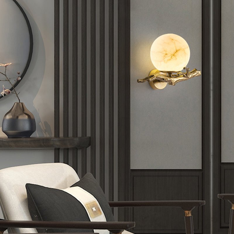 Marble & Brass Wall Sconce LED Light Fixture for Bedroom, Living Room, Hallway – Modern Minimalist Indoor Lighting | Thomler
