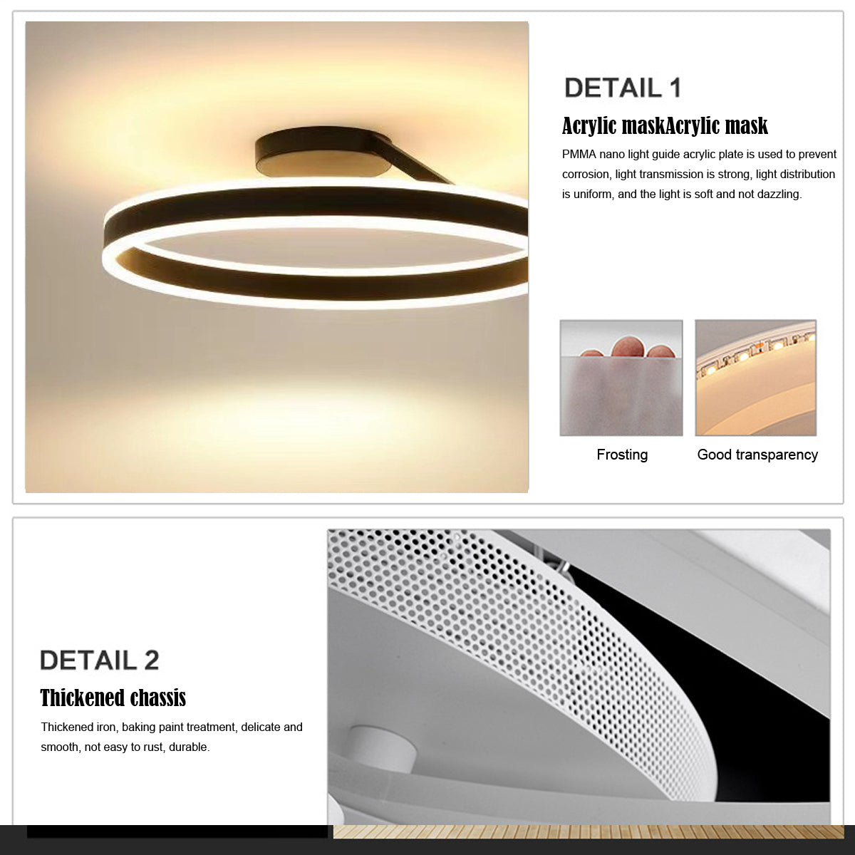 Modern Ring LED Flush Mount Ceiling Light – Dimmable with Remote – Metal & Acrylic – for Bedroom, Hallway, Dining Room | Thomler