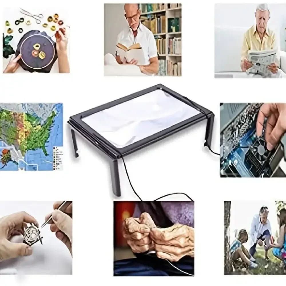 Folding Desktop Magnifier with Built-In LED Light for Reading Books and Small Print | Hands-Free 3X Magnification Lens for Crafts Hobbies | Thomler