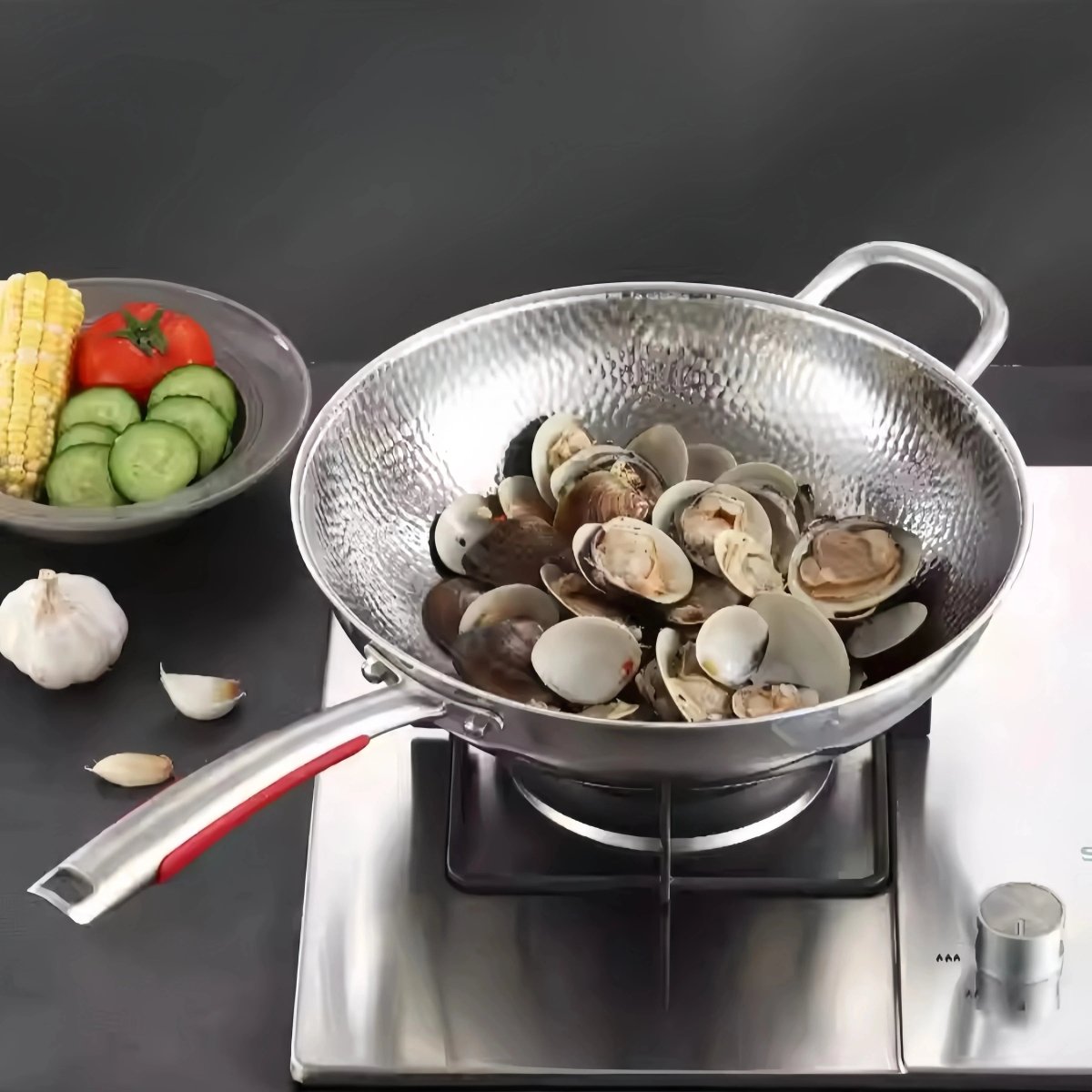 Wok Titanium 11.8 in Round Bottom Lightweight Kitchen Stir-Fry Pan Non-Stick Durable Cooking | Thomler