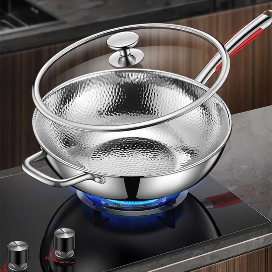 Wok Titanium 11.8 in Round Bottom Lightweight Kitchen Stir-Fry Pan Non-Stick Durable Cooking | Thomler