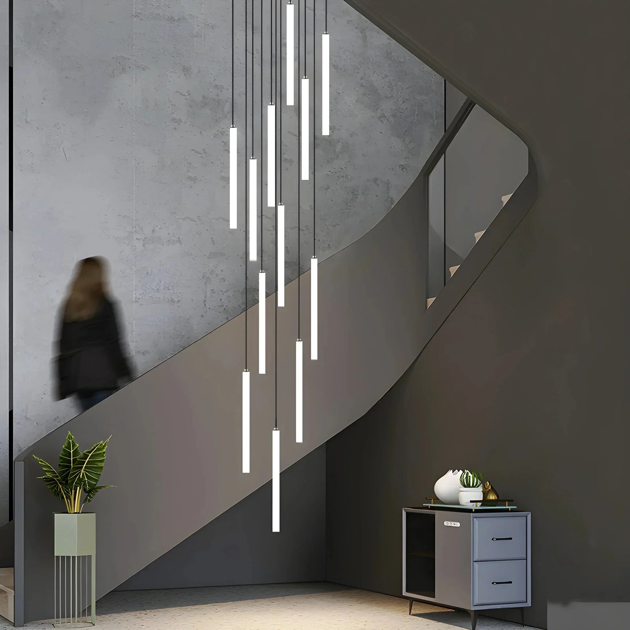 Pendant Light Iron Acrylic 300.0 cm Adjustable Spiral Staircase High Ceiling LED Hanging Lamp Entryway Foyer Lighting | Thomler