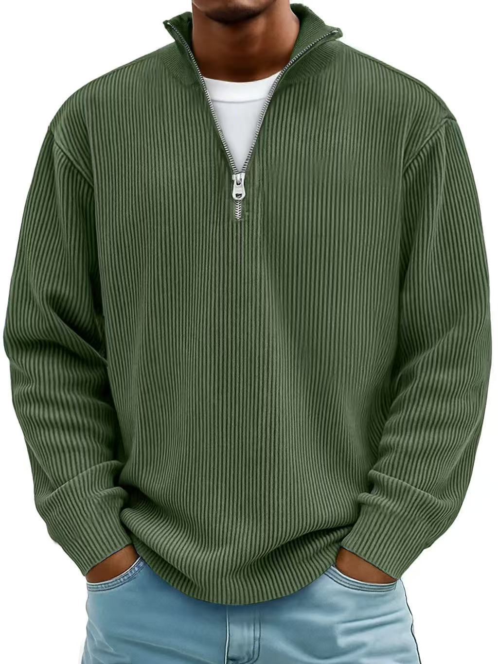 Men's Quarter-Zip Pullover with Stand Collar – Textured Knit Long Sleeve Top for Work & Weekend | Thomler