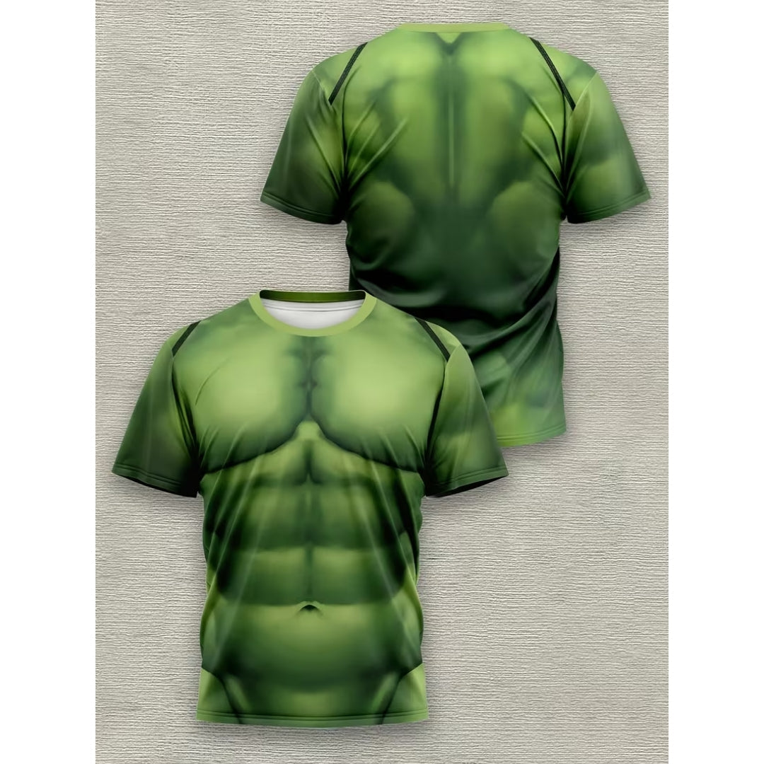 Superhero Muscle Print Costume Tee for Men – Instant Hero Look, Short Sleeve Halloween Party Shirt | Thomler