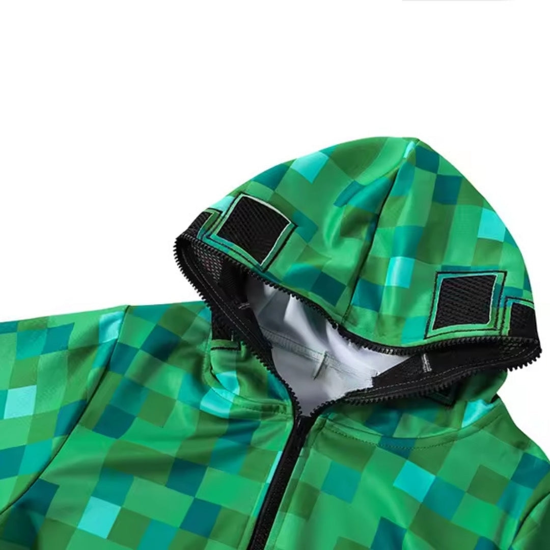 Pixelated Gaming Monster Outfit with Hood for Kids – Block-Style Cosplay Set | Thomler