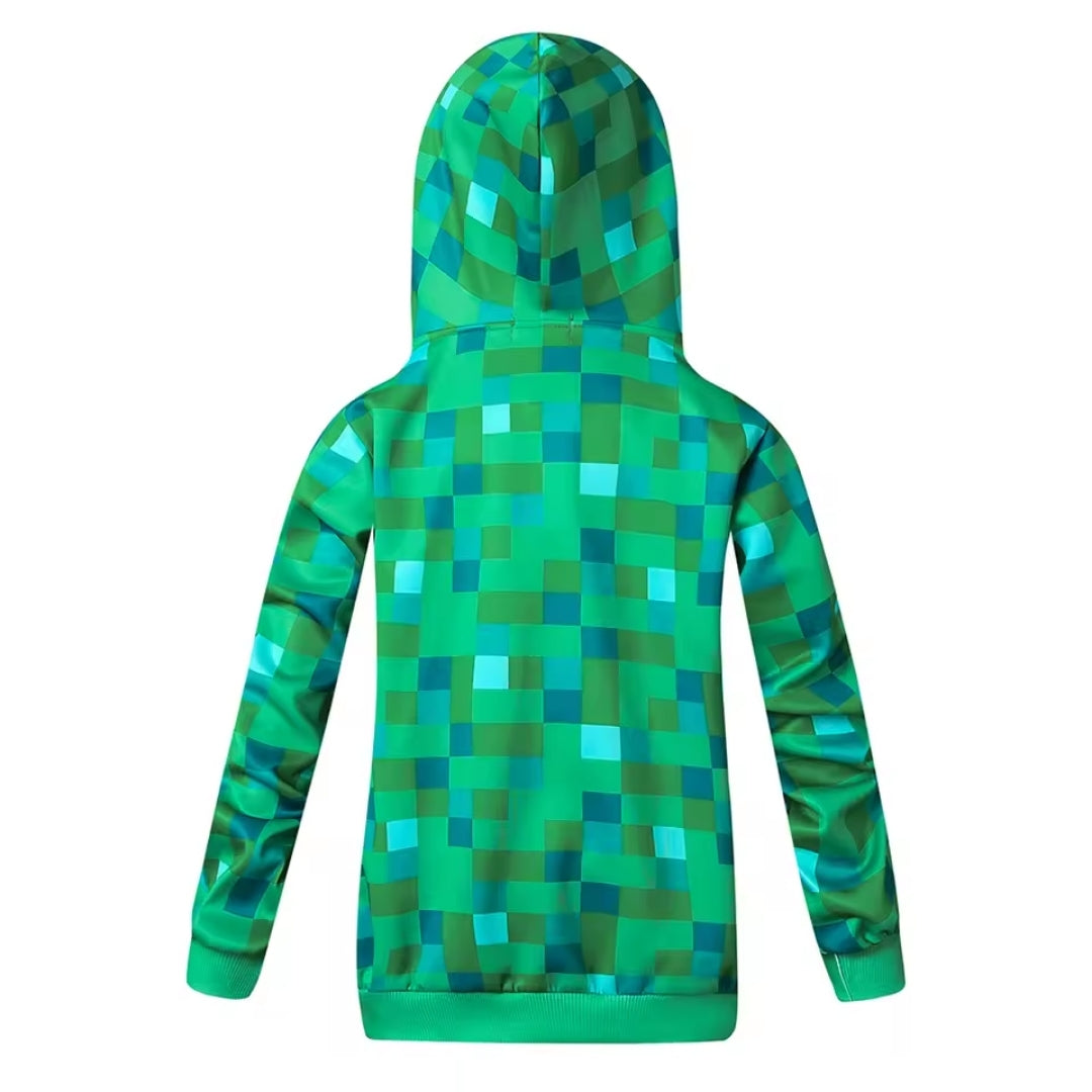 Pixelated Gaming Monster Outfit with Hood for Kids – Block-Style Cosplay Set | Thomler