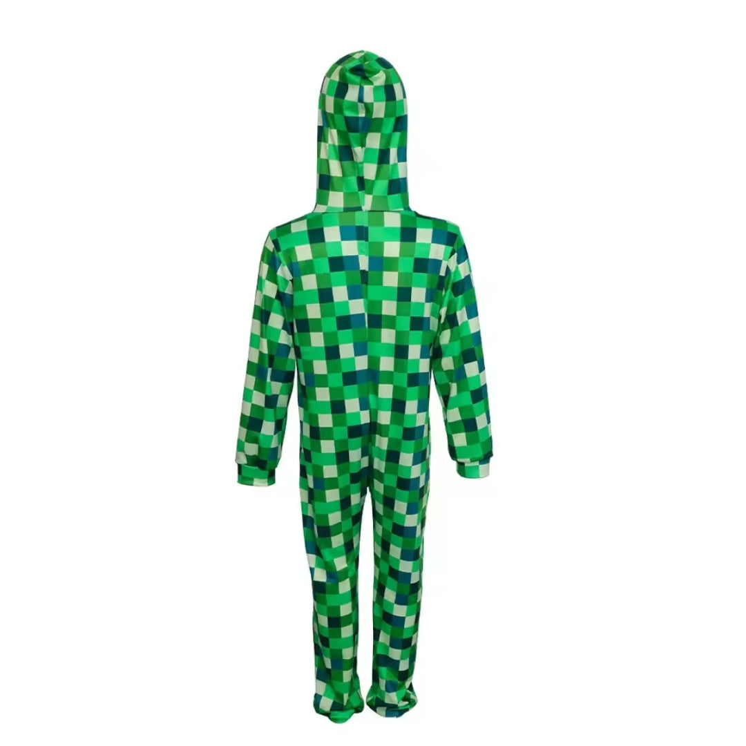 Block-Style Monster Bodysuit with Glowing Headpiece for Kids – Halloween Costume with Optional LED Feature | Thomler