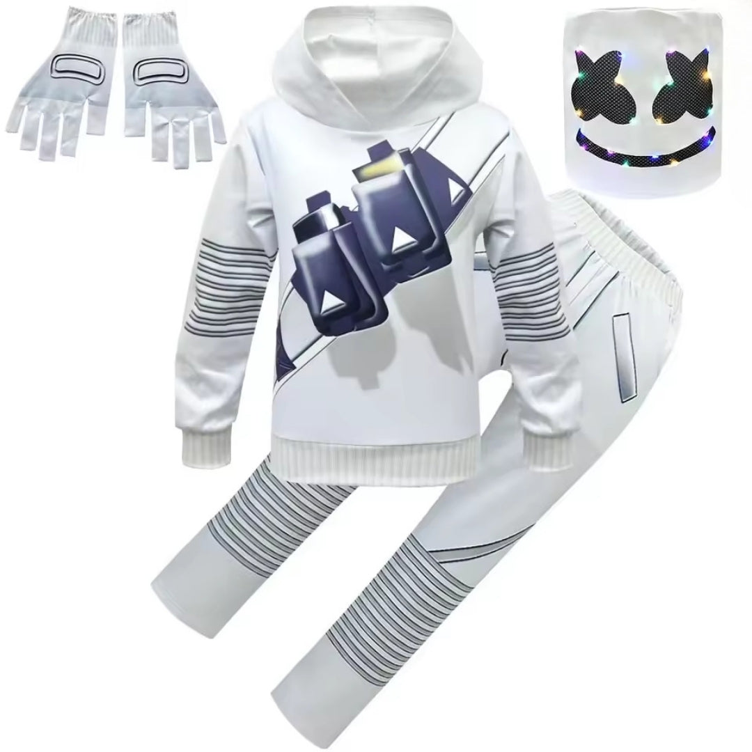 Light-Up Gaming Character Costume Set with Glowing Mask for Kids – Complete Outfit with Hoodie, Pants & Gloves | Thomler