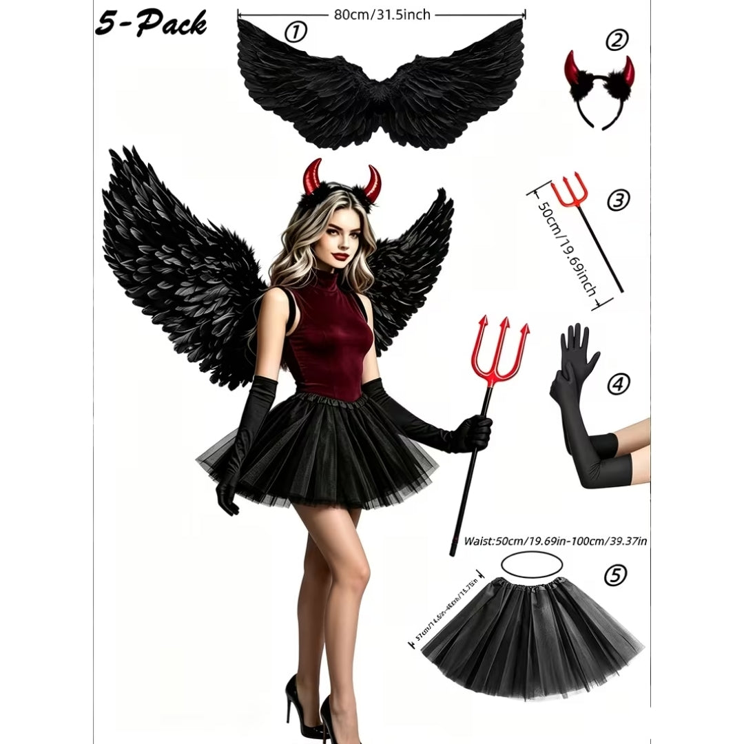 Women's 5-Piece Angel Costume Set with Wings & Accessories for Costume Parties | Thomler