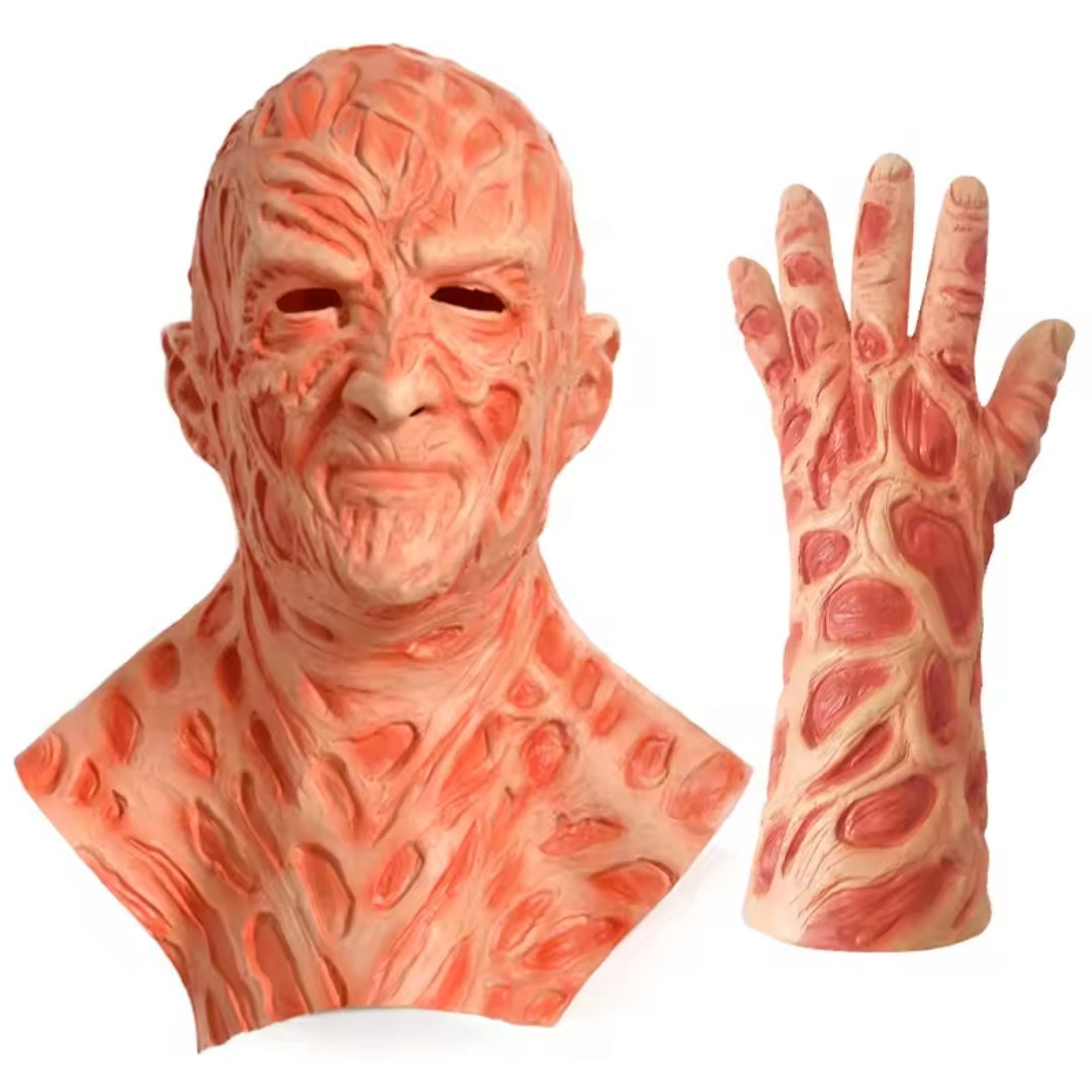 Iconic Slasher Character Costume Set with Scarred Face Piece & Claw Glove for Adults | Thomler