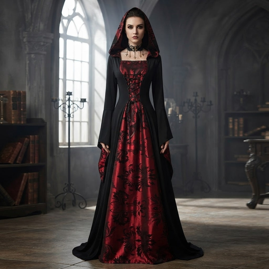 Dark Countess Vampire Dress with Flowing Cape for Women – Full Halloween Costume Set | Thomler