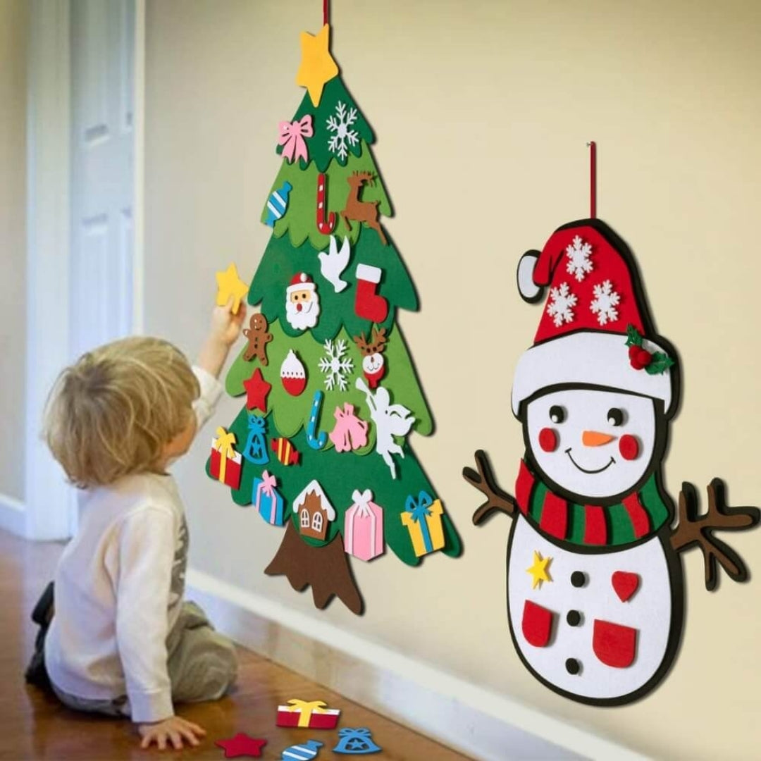 Interactive Felt Holiday Tree Play Set – Toddler Decorating Activity Board with LED Lights | Thomler