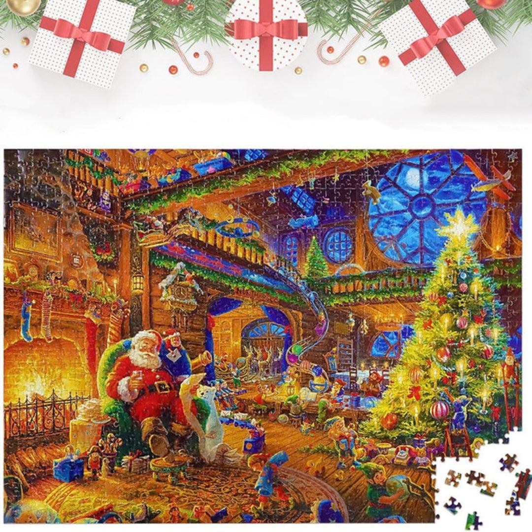 Advent Calendar Christmas Jigsaw Puzzle 1008 Pieces – Daily 42-Piece Countdown Set with Workshop Scene & Poster for Kids & Adults | Thomler
