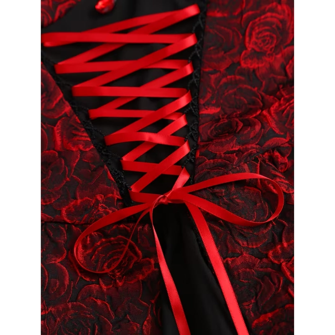 Gothic Vampire Costume Dress with Lace-Up Corset Detail for Halloween & Cosplay | Thomler