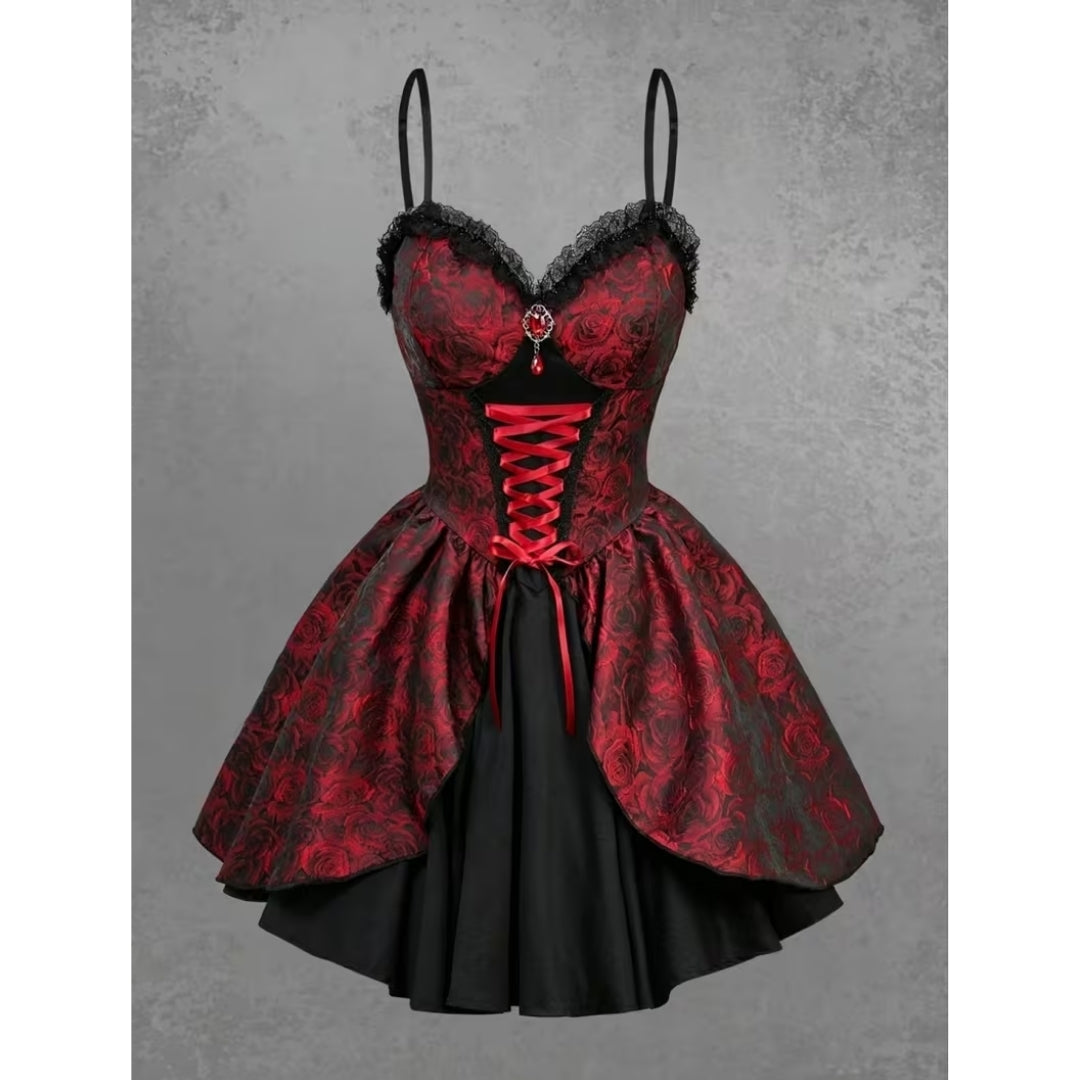 Gothic Vampire Costume Dress with Lace-Up Corset Detail for Halloween & Cosplay | Thomler