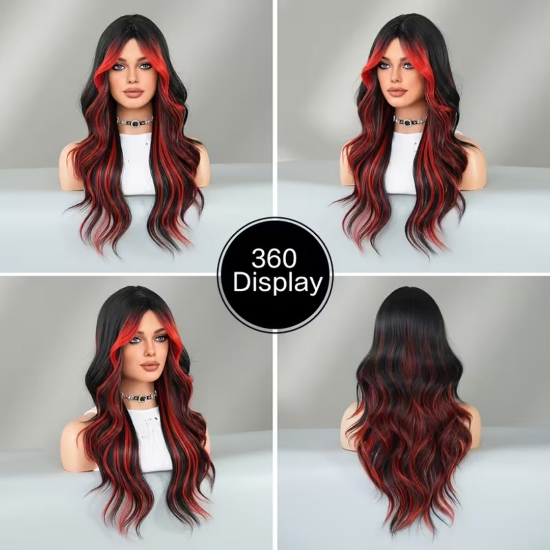 Crimson Ombré Curly Halloween Wig – Long Wavy Synthetic Hair for Costume Parties & Cosplay Events | Thomler