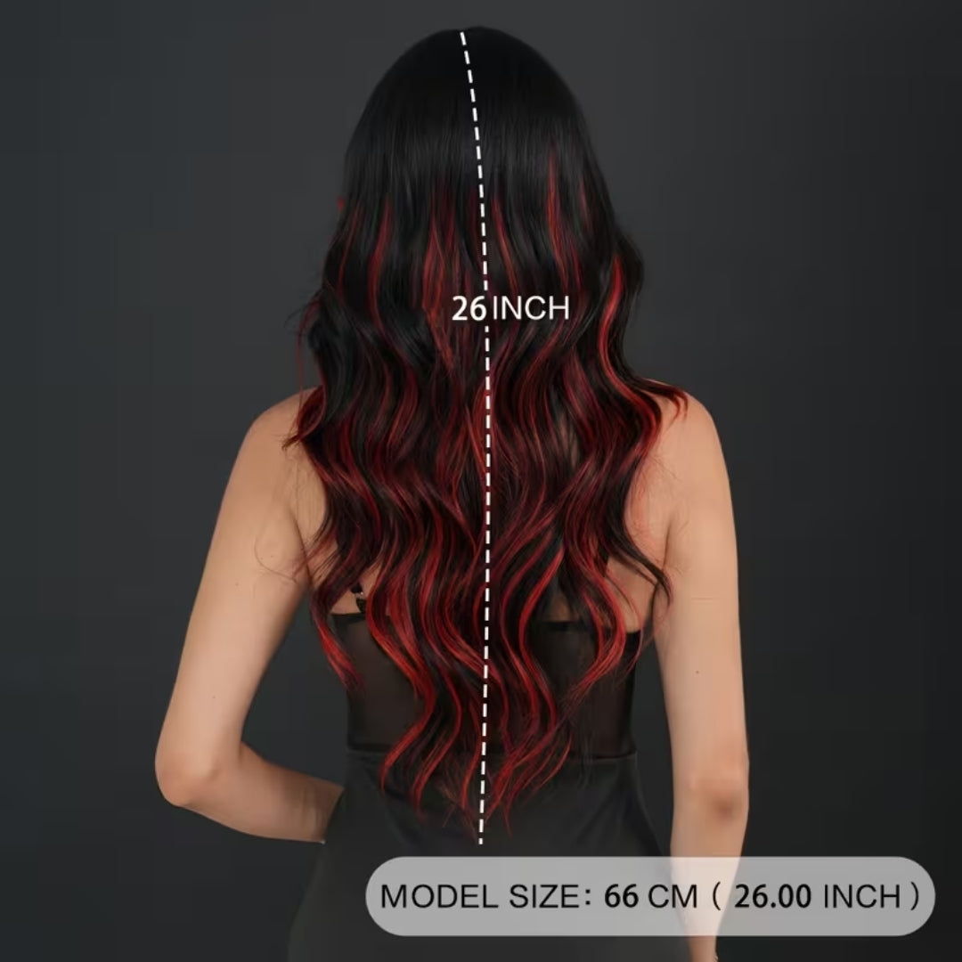 Crimson Ombré Curly Halloween Wig – Long Wavy Synthetic Hair for Costume Parties & Cosplay Events | Thomler