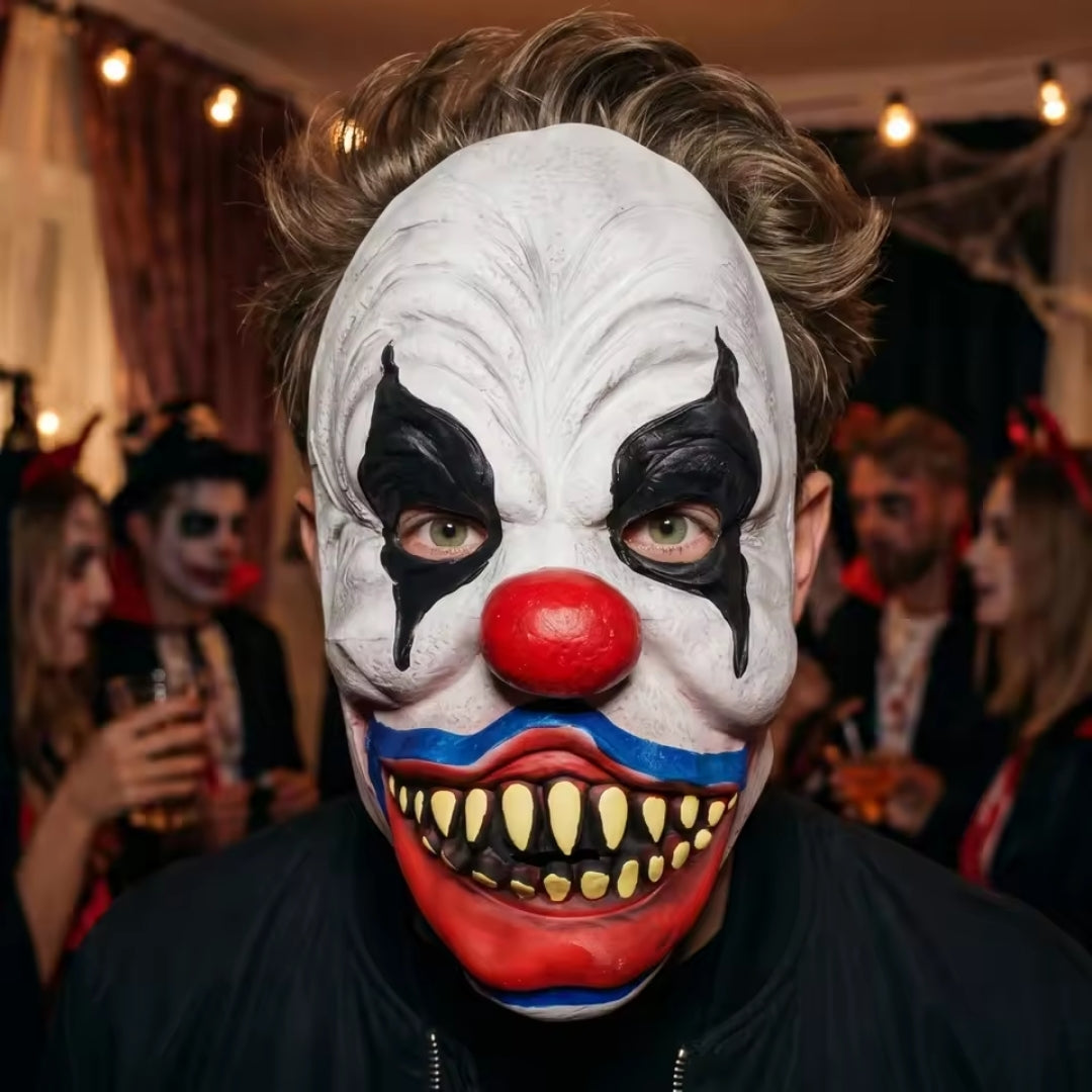 Sinister Clown Mask with Sharp Teeth & Red Nose for Halloween Costume Parties | Thomler