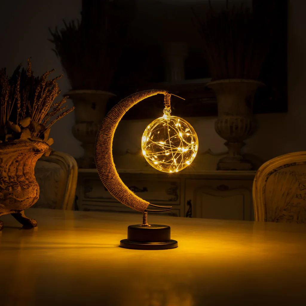 Battery-Powered Moon & Globe LED Lamp for Bedroom Nightstand, Kids Room & Living Room Accent Light | Cordless Decorative Desk Lamp with | Thomler