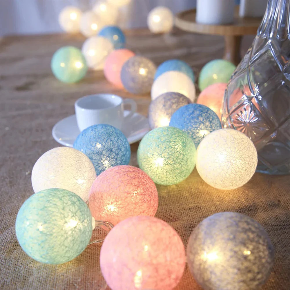Cotton Ball String Lights LED Garland for Bedroom Living Room Nursery Party Decor USB or Battery Powered Ambient Lighting | Thomler