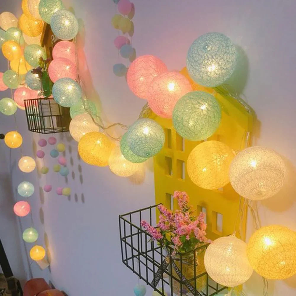 Cotton Ball String Lights LED Garland for Bedroom Living Room Nursery Party Decor USB or Battery Powered Ambient Lighting | Thomler