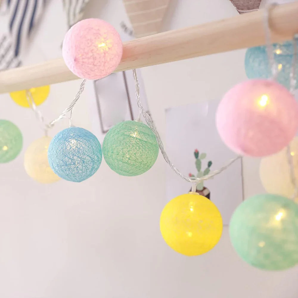 Cotton Ball String Lights LED Garland for Bedroom Living Room Nursery Party Decor USB or Battery Powered Ambient Lighting | Thomler