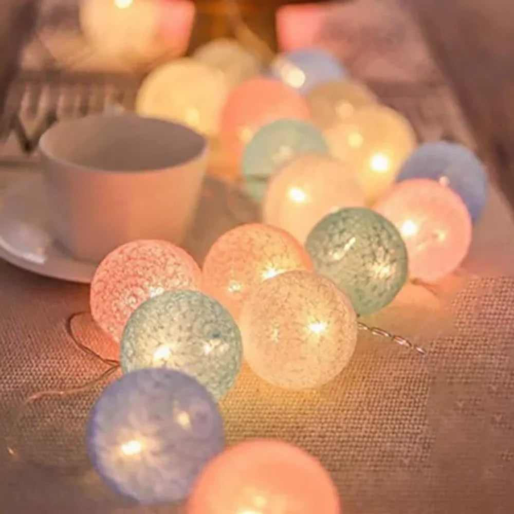 Cotton Ball String Lights LED Garland for Bedroom Living Room Nursery Party Decor USB or Battery Powered Ambient Lighting | Thomler