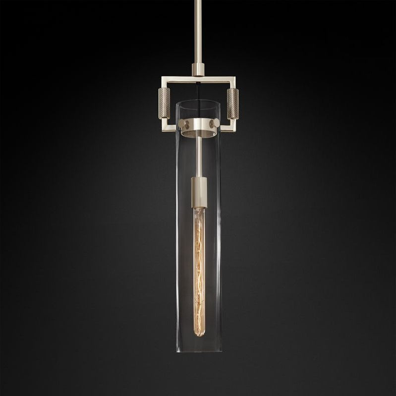 Industrial Glass Cylinder Hanging Light Fixture with Metal Frame & Edison Bulb for Kitchen Island Dining Room | Thomler