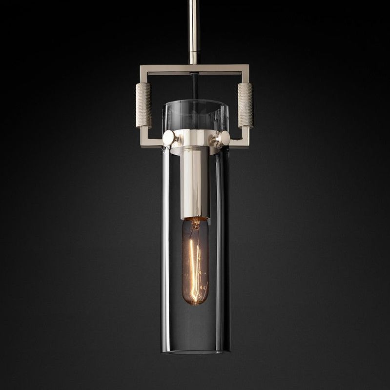 Industrial Glass Cylinder Hanging Light Fixture with Metal Frame & Edison Bulb for Kitchen Island Dining Room | Thomler