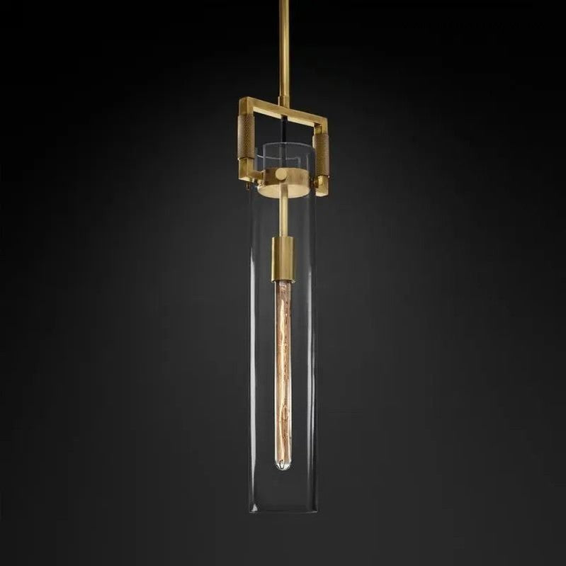 Industrial Glass Cylinder Hanging Light Fixture with Metal Frame & Edison Bulb for Kitchen Island Dining Room | Thomler