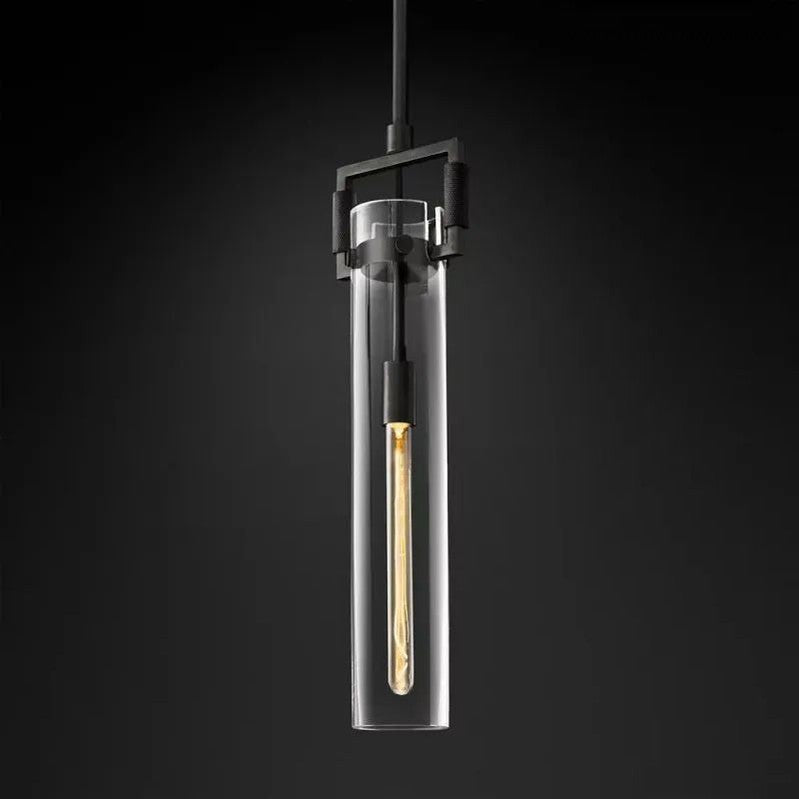 Industrial Glass Cylinder Hanging Light Fixture with Metal Frame & Edison Bulb for Kitchen Island Dining Room | Thomler