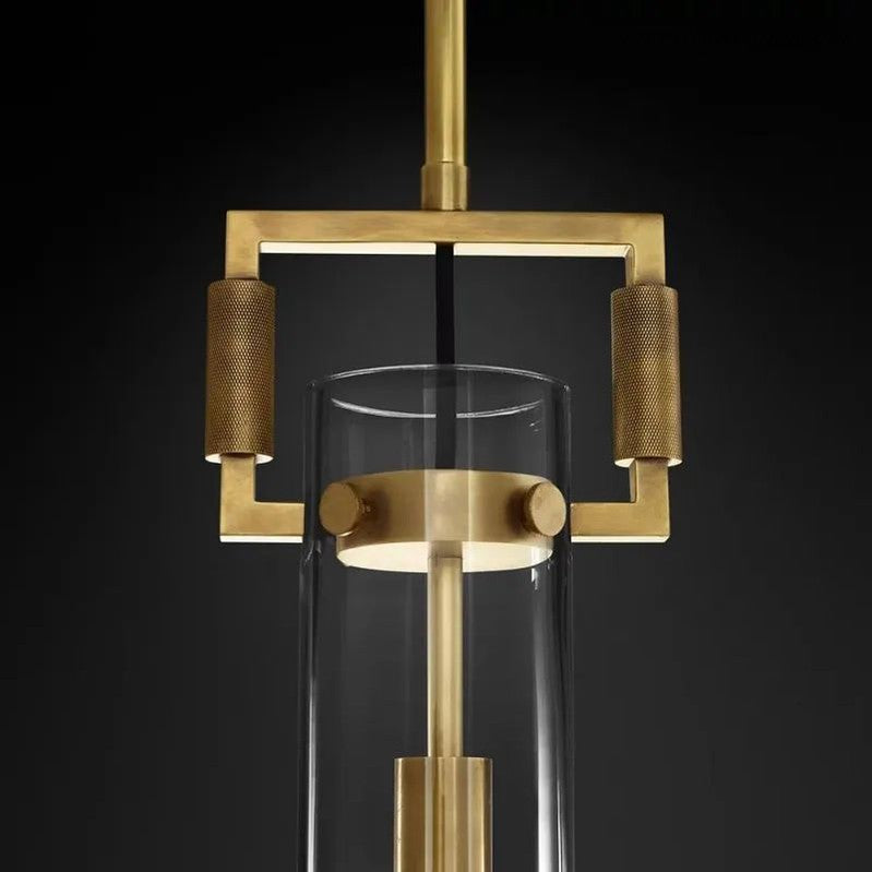 Industrial Glass Cylinder Hanging Light Fixture with Metal Frame & Edison Bulb for Kitchen Island Dining Room | Thomler