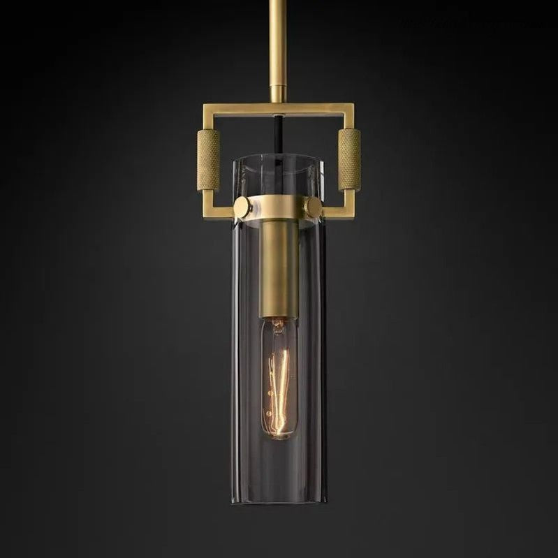 Industrial Glass Cylinder Hanging Light Fixture with Metal Frame & Edison Bulb for Kitchen Island Dining Room | Thomler