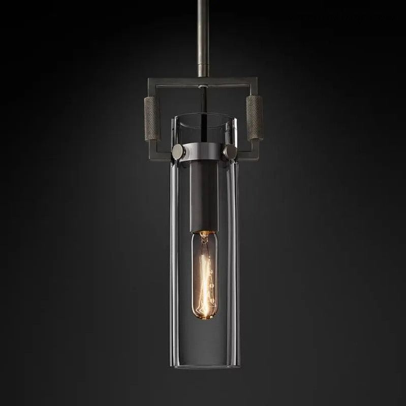 Industrial Glass Cylinder Hanging Light Fixture with Metal Frame & Edison Bulb for Kitchen Island Dining Room | Thomler