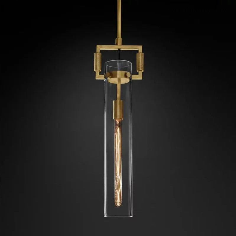 Industrial Glass Cylinder Hanging Light Fixture with Metal Frame & Edison Bulb for Kitchen Island Dining Room | Thomler