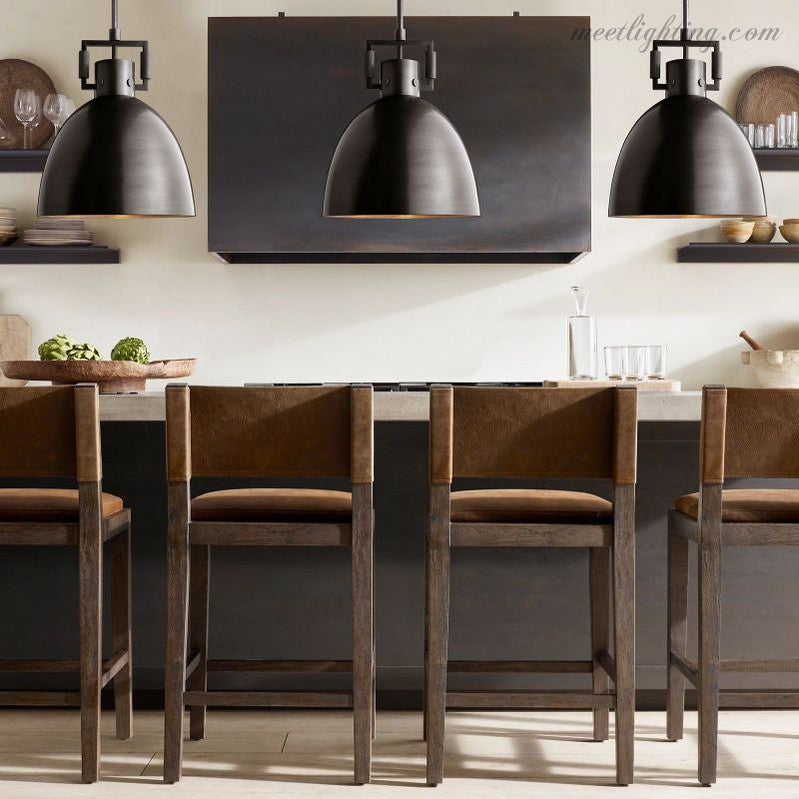 Industrial Dome Pendant Light with Adjustable Rod System for Kitchen Island and Dining Room | Thomler