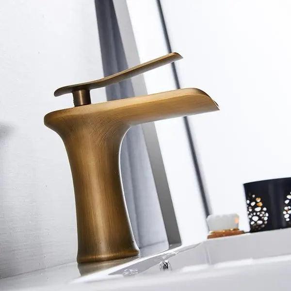 Deck-Mount Bathroom Faucet with Single Lever Control in Polished Metallic Finish for Sink | Contemporary Waterfall Spout Fixture | Easy Inst | Thomler
