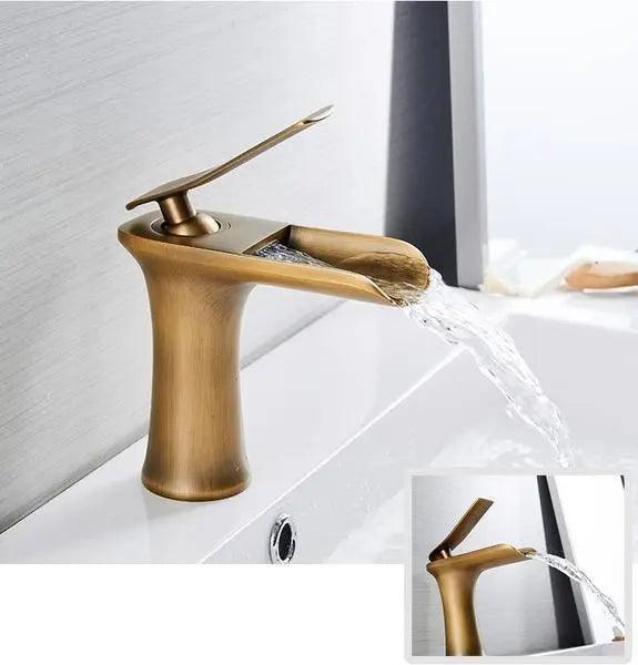 Deck-Mount Bathroom Faucet with Single Lever Control in Polished Metallic Finish for Sink | Contemporary Waterfall Spout Fixture | Easy Inst | Thomler