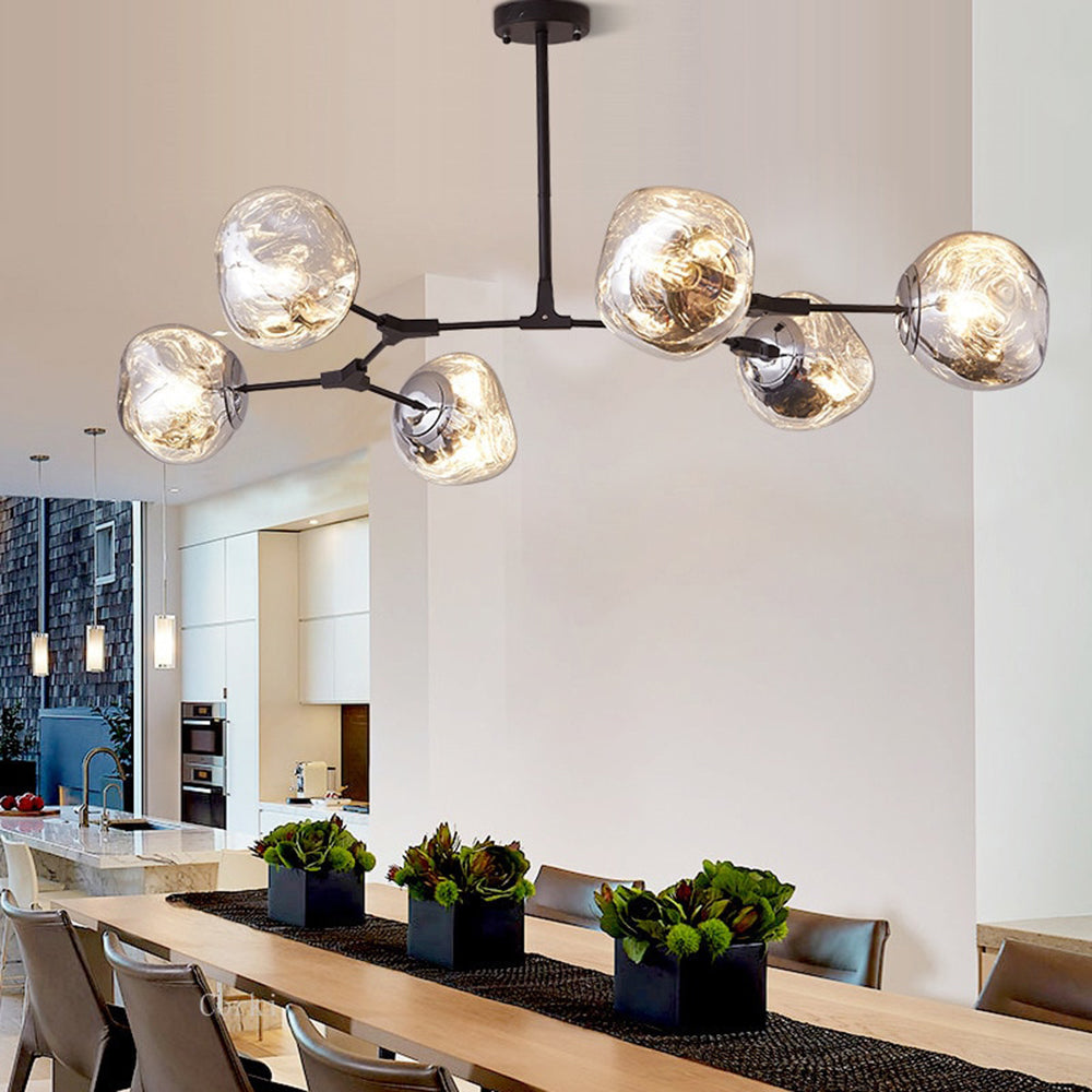 Glass Globe Ceiling Pendant Fixture 3 6 8 Multi-Drop Warm LED Adjustable Hanging Kit Metal Frame Contemporary Dining Room Bedroom Lighting | Thomler