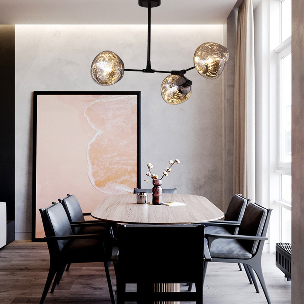 Glass Globe Ceiling Pendant Fixture 3 6 8 Multi-Drop Warm LED Adjustable Hanging Kit Metal Frame Contemporary Dining Room Bedroom Lighting | Thomler
