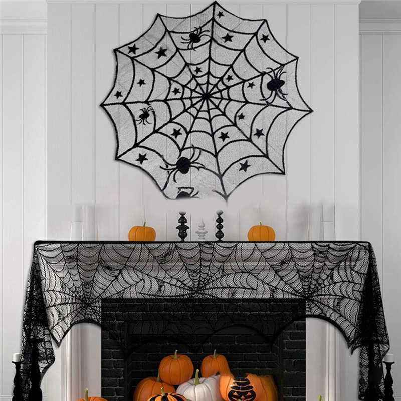Black Web-Pattern Overlay Runner for Mantle & Table – October Décor Accent | Thomler