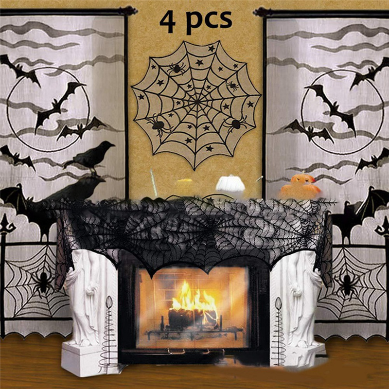 Black Web-Pattern Overlay Runner for Mantle & Table – October Décor Accent | Thomler