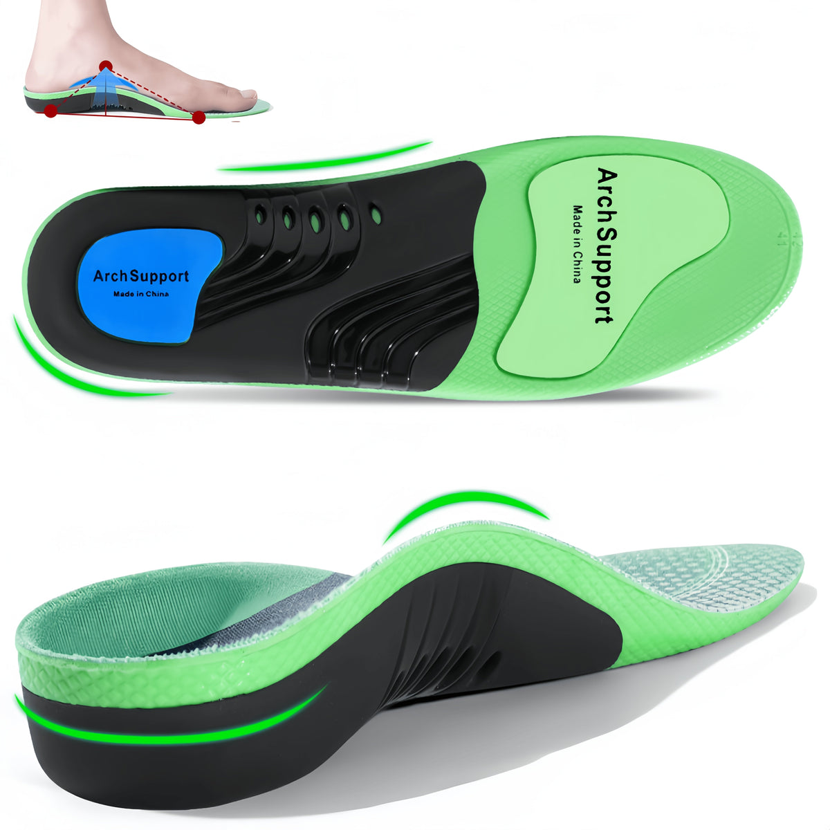Cushioned Orthotic Inserts with Elevated Midfoot Support for Sneakers and Work Shoes | Thomler