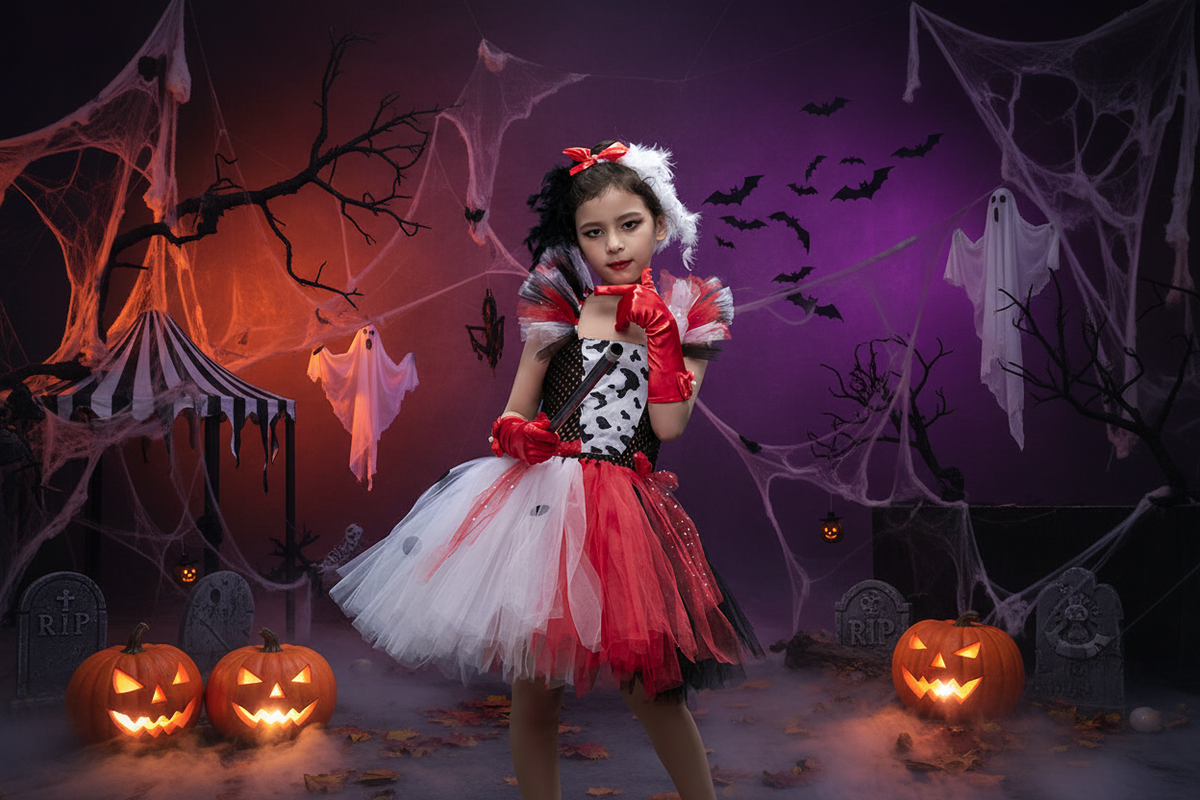 Spotted Puppy Villain Tutu Costume for Girls – Playful Monochrome Character Outfit for Halloween Dress-Up & Birthday Celebrations | Thomler