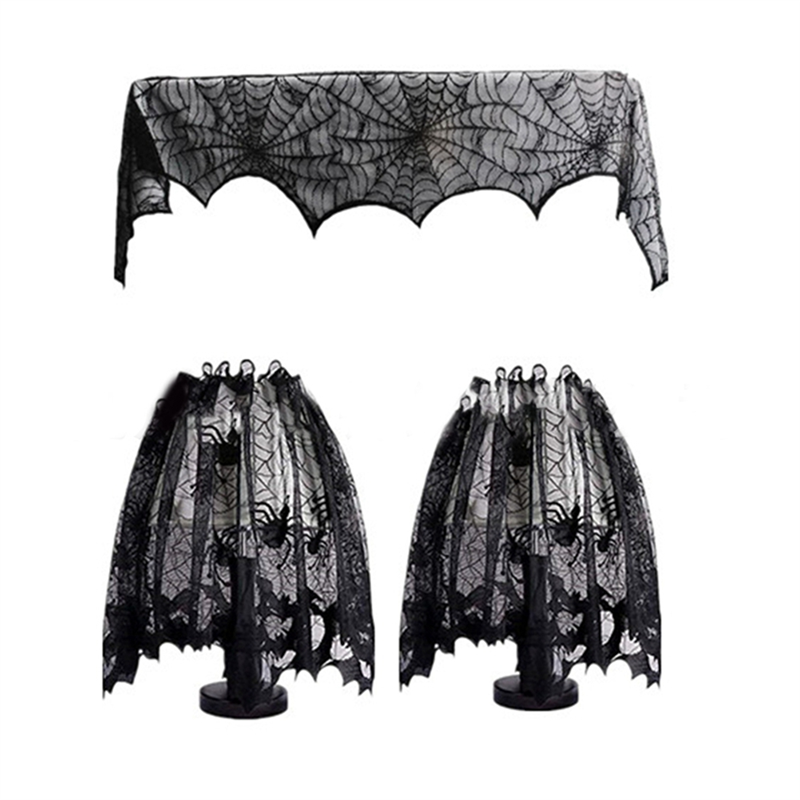 Black Web-Pattern Overlay Runner for Mantle & Table – October Décor Accent | Thomler