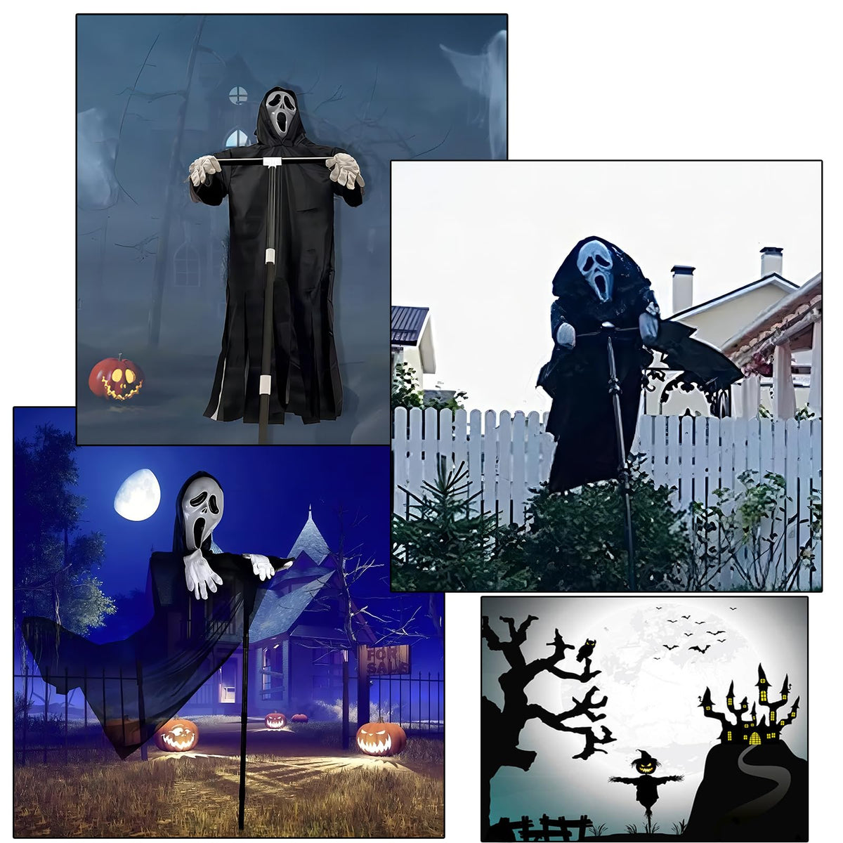 Life-Size Reaper Figure Outdoor Yard Halloween Prop with Hood & Skeleton Face | Thomler