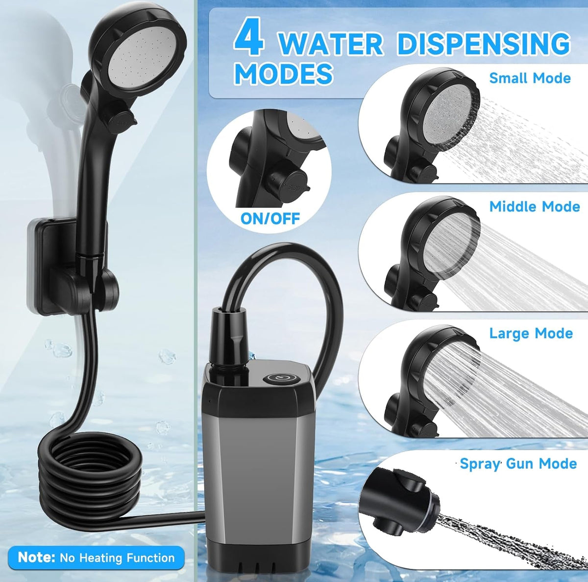 Rechargeable Camp Shower Pump with Digital Screen for RV & Outdoor Travel | Thomler