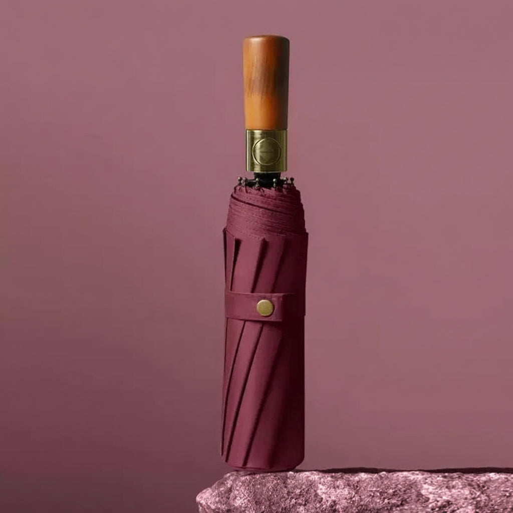 Windproof Auto-Open Compact Umbrella with Wood Grip for Rain & Travel – Large Canopy Folding Design for Golf, Commute & Everyday Storm | Thomler