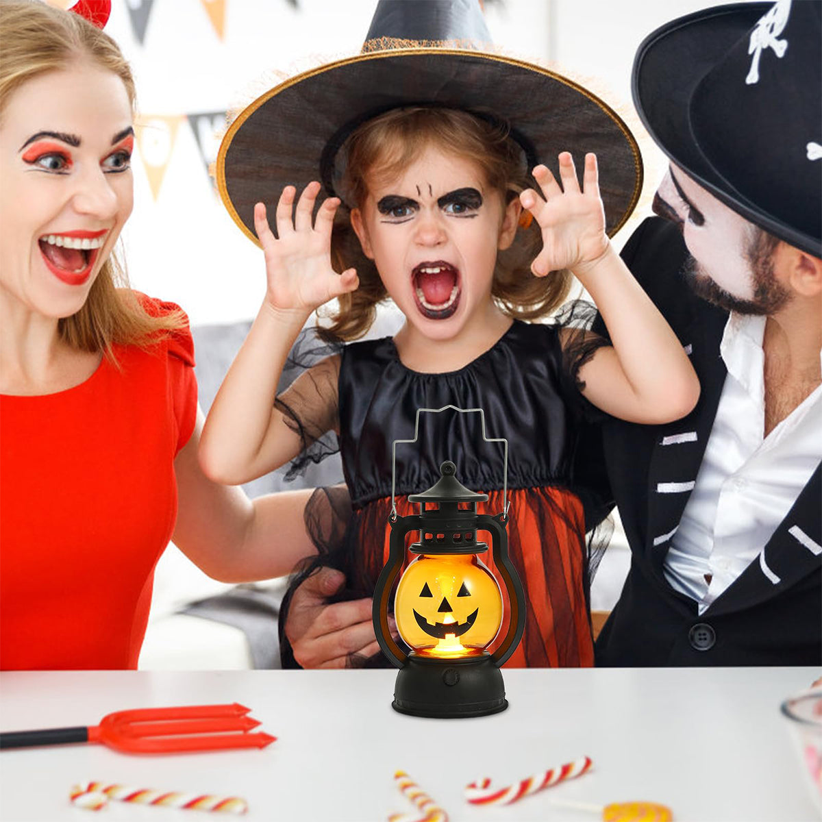 LED Jack-O'-Lantern Table Accent with Vintage Silhouette – Battery-Operated Tabletop Holiday Fixture for Trick-or-Treat Season, Entryway | Thomler