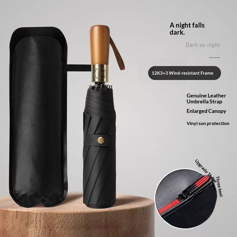 Windproof Auto-Open Compact Umbrella with Wood Grip for Rain & Travel – Large Canopy Folding Design for Golf, Commute & Everyday Storm | Thomler